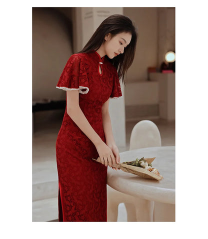Elegant Enchantment Red Lace Qipao