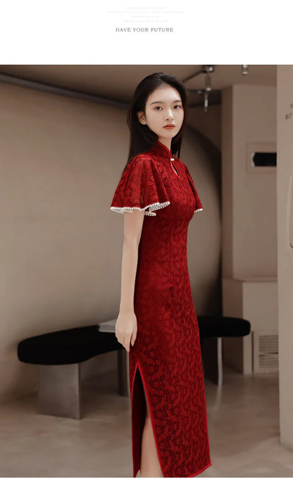 Elegant Enchantment Red Lace Qipao