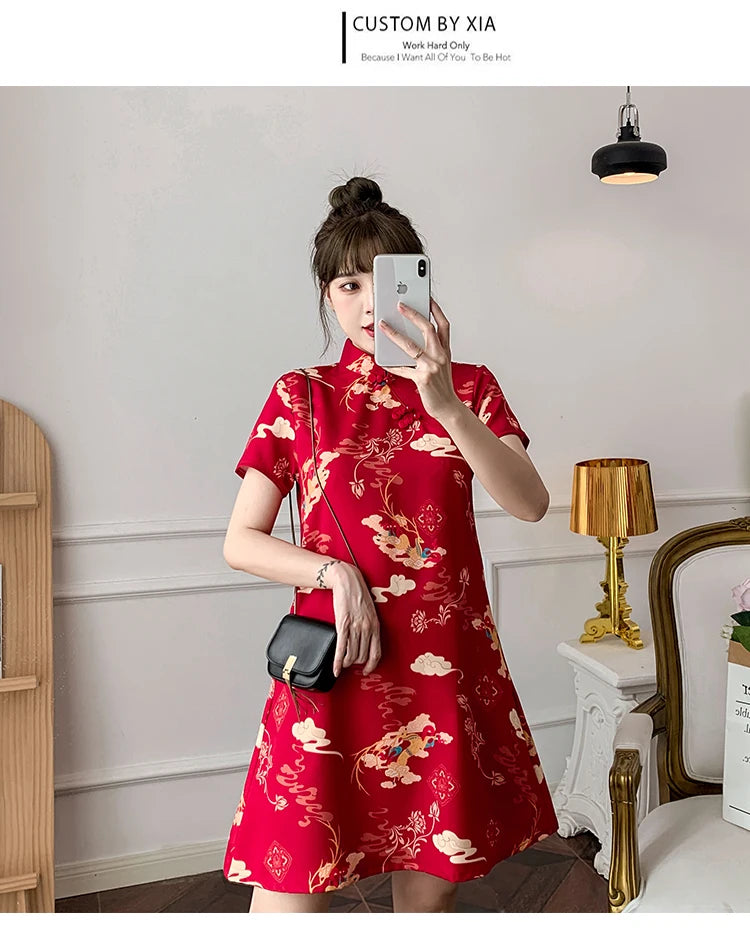 Red Elegance Cheongsam - Summer Chic